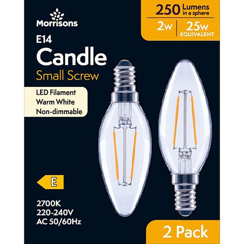 Morrisons LED Filament Candle 250 Lumens Ses 2W 