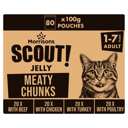 Morrisons Cat Pouches Meaty Chunks Selection In Jelly 80 x 100g