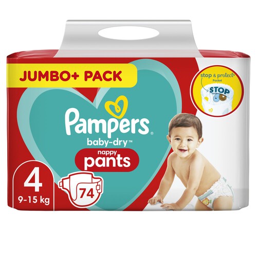  Pampers Baby-Dry Nappy Pants Size 4 Pants Jumbo + Pack