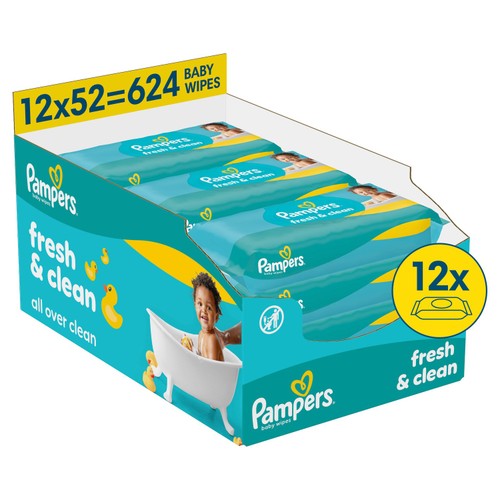 Pampers Fresh Clean Baby Wipes Plastic Free 12 X 52Pk