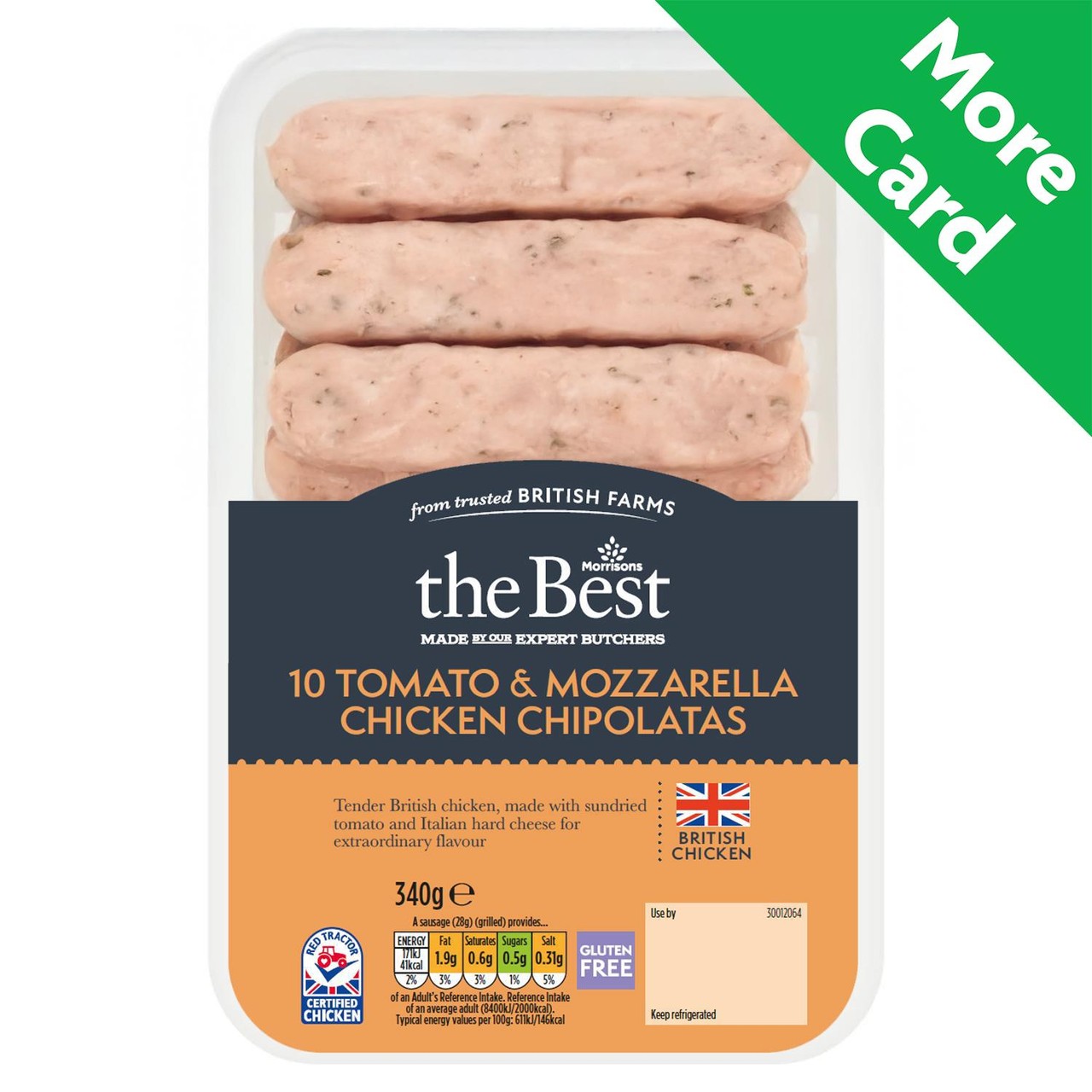 Morrisons The Best 10 Tomato & Mozzarella Chicken Chipolata Sausages 340g