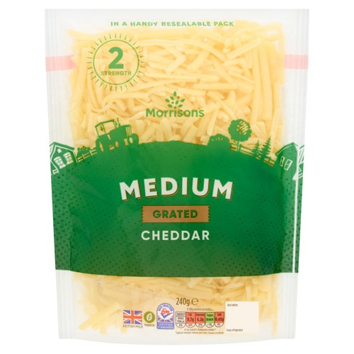 Morrisons grated medium white cheddar