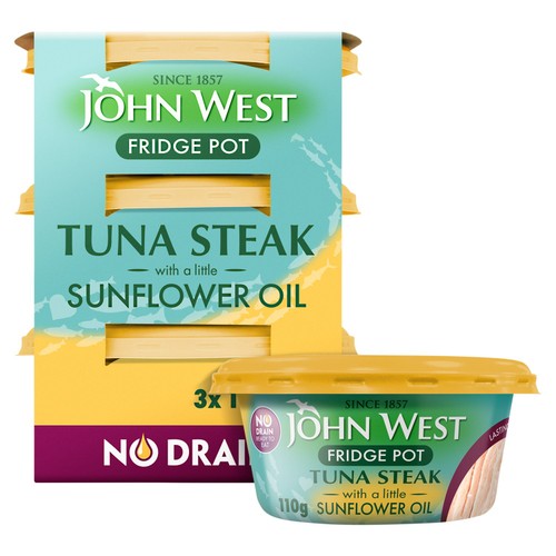 John West no drain fridge pot tuna steak in sunflower oil