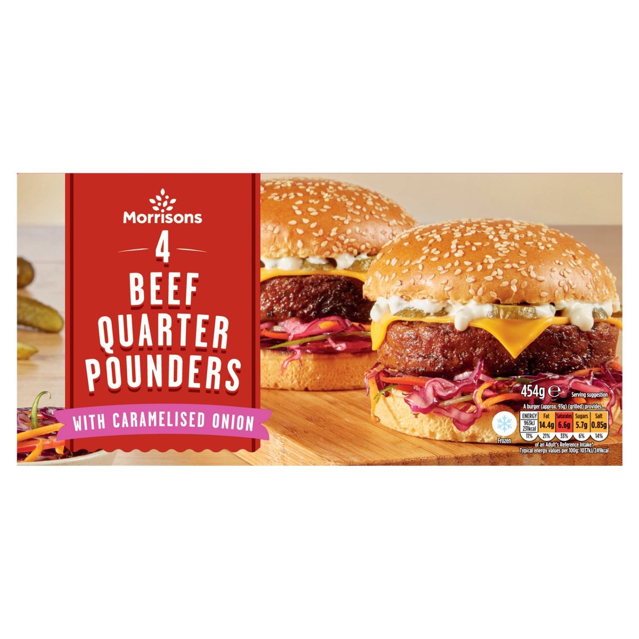 Morrisons 4 Beef Quarter Pounder Burgers with Caramelised Onion 454g