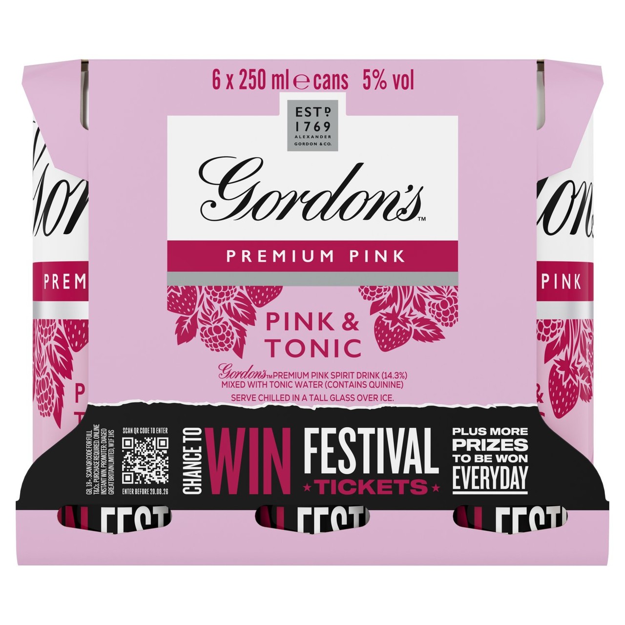 Gordons Pink Gin & Tonic Cans 6x250ml