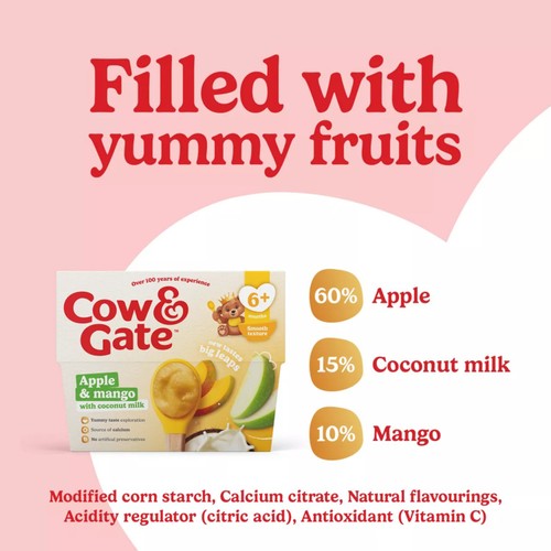 Cow & Gate Apple, Mango with Coconut Milk Baby Food Pot 6+ Months 4x95g