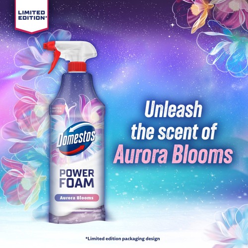 Domestos Power Foam Toilet & Bathroom Cleaner Aurora Blooms 650ml