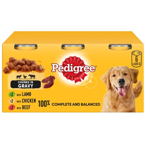 Pedigree Adult Wet Dog Food Tins Mixed in Gravy