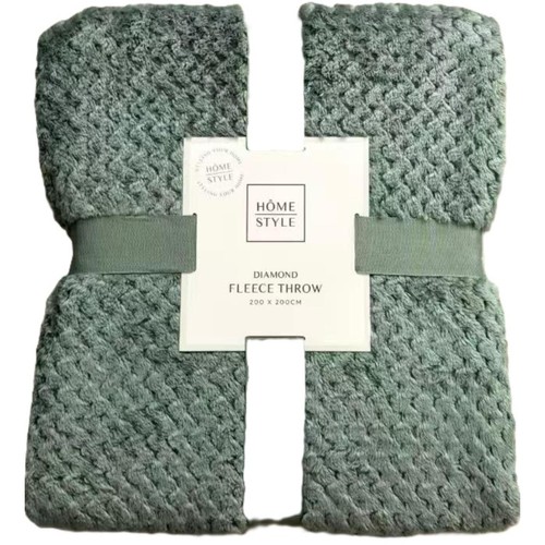 Home Style Diamond Fleece Throw Green 200X200Cm