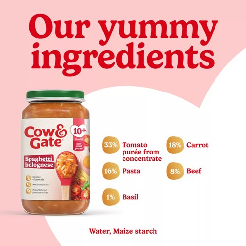 Cow & Gate Spaghetti Bolognese Baby Food Meal Jar 8+ Months 200g