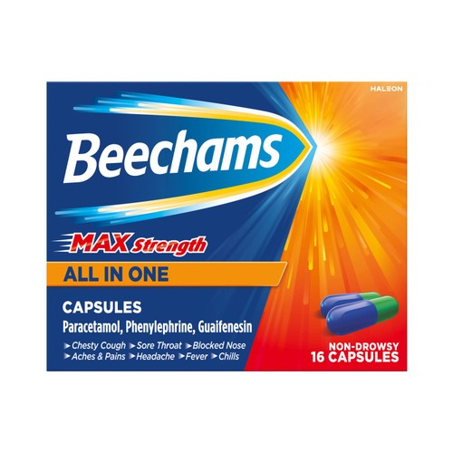 Beechams Max Strength All in One Cold and Flu Capsules 16s