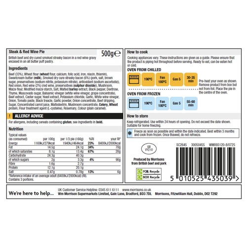 Morrisons The Best Steak And Red Wine Pie   500g
