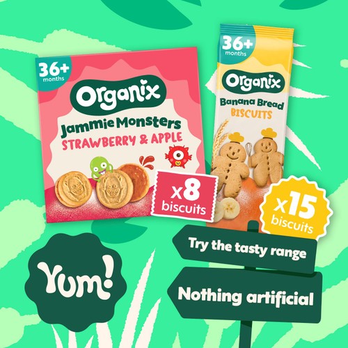 Organix Jammie Monsters Organic Jam Toddler Snack Biscuits Multipack