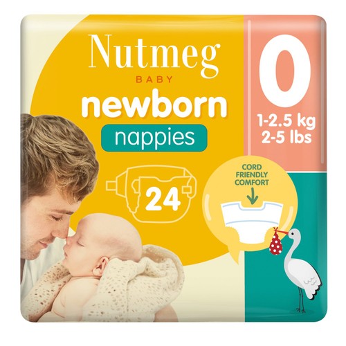 Nutmeg Newborn Premature Nappies Size 0 x 24 Pack