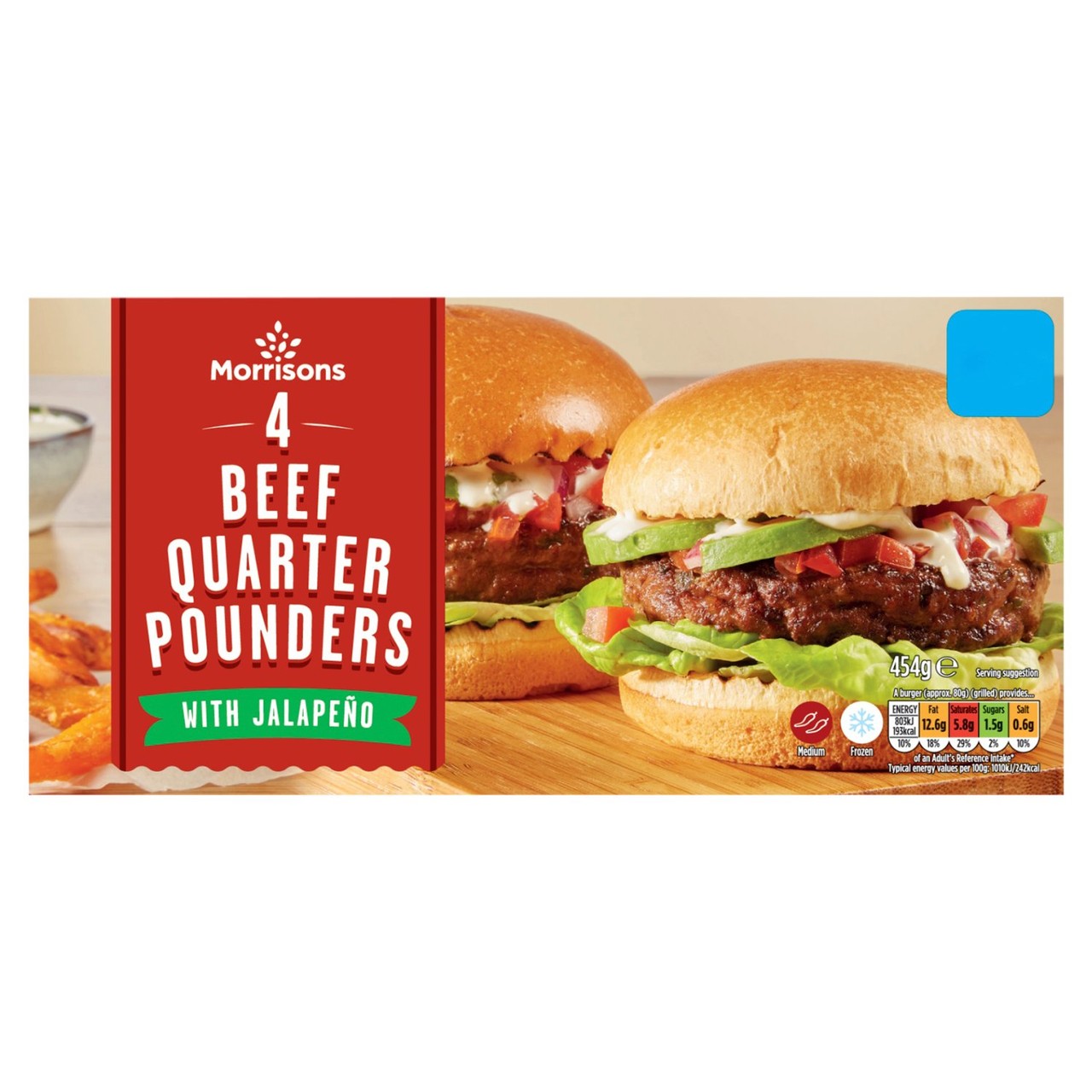 Morrisons 4 Beef Quarter Pounder Burgers with Jalapeno 454g