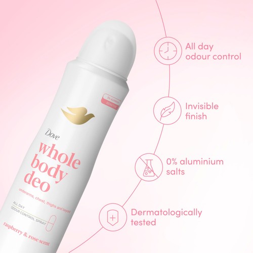Dove Raspberry & Rose Whole Body Deodorant Spray 48H 150Ml