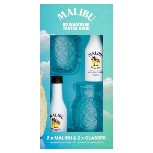 Malibu Original With 2 Mini Pineapple Glasses 2 x 100ml