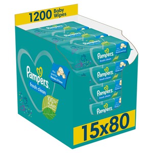 Pampers Fresh Clean Baby Wipes  15 x 80 per pack