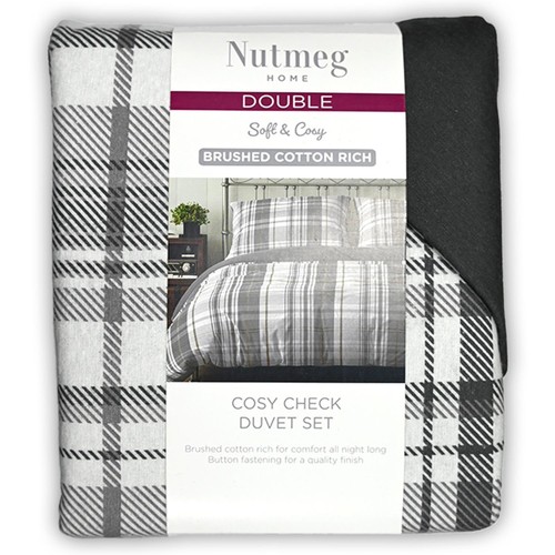 Nutmeg Home Brushed Cotton Cosy Check Double Duvet Set