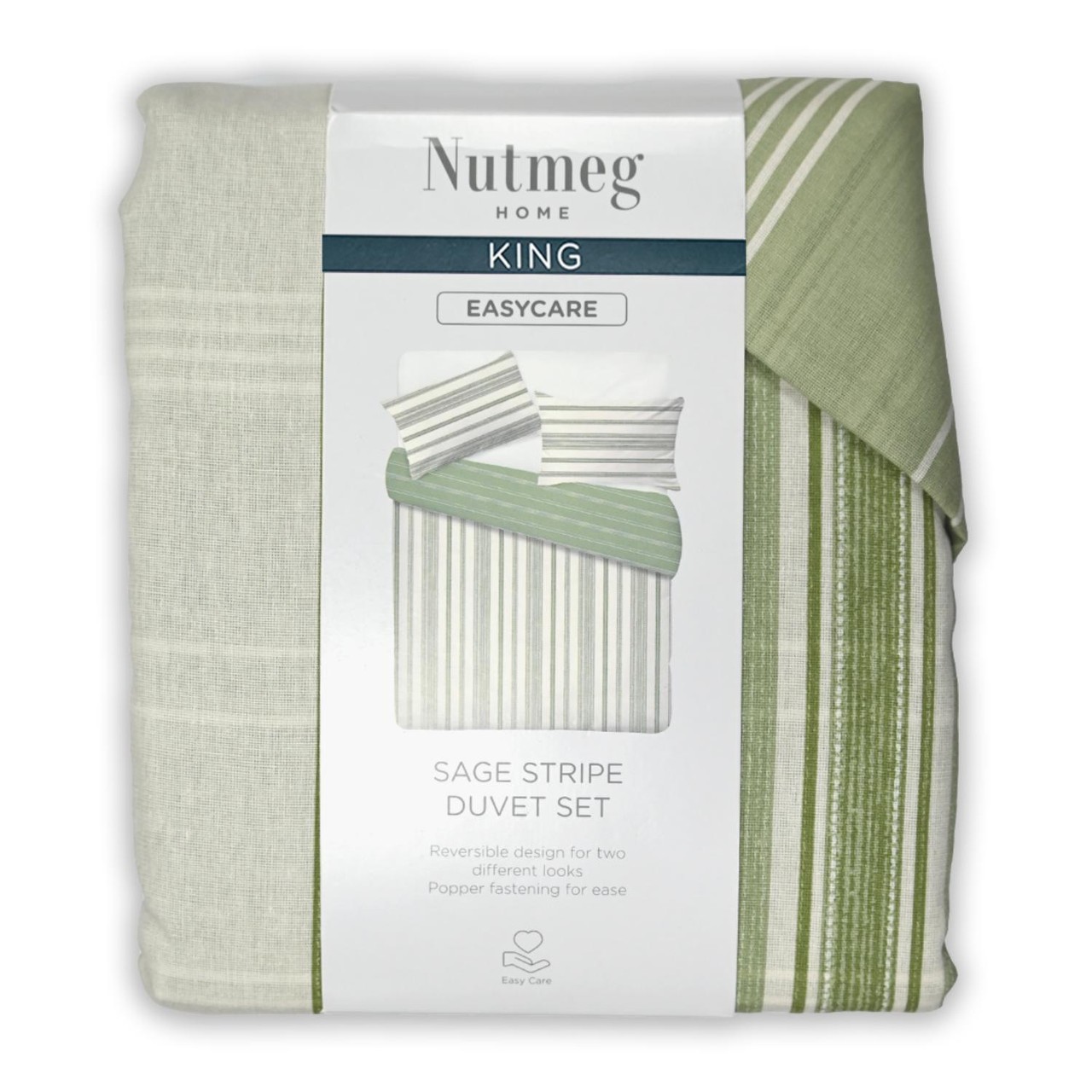 Nutmeg Home Easy Care Sage Stripe Duvet Set King