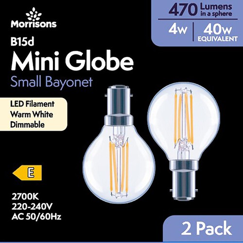 Morrisons LED Mini Globe 470 Lumens SBC 4W Dimmable 