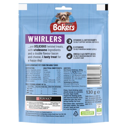 Bakers Whirlers Dog Treat Bacon & Cheese