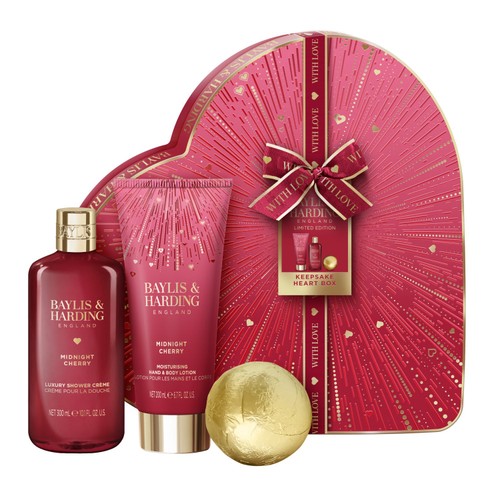 Baylis & Harding Midnight Cherry Luxury Heart Keepsake Box Gift Set