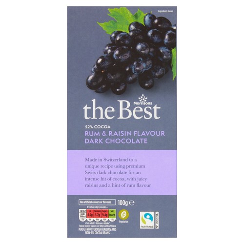 Morrisons The Best 52% Cocoa Dark Chocolate Rum & Raisin