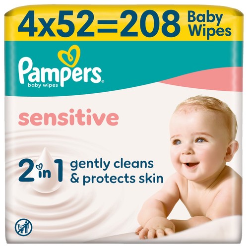 Pampers Sensitive Baby Wipes Plastic Free 4 X 52Pk