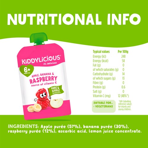 Kiddylicious Apple, Banana & Raspberry 100g