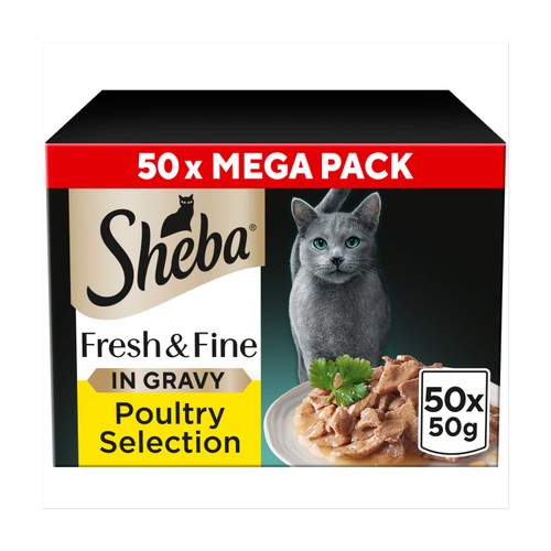 Sheba Fresh & Fine Cat Pouches Poultry In Gravy 50 X 50G