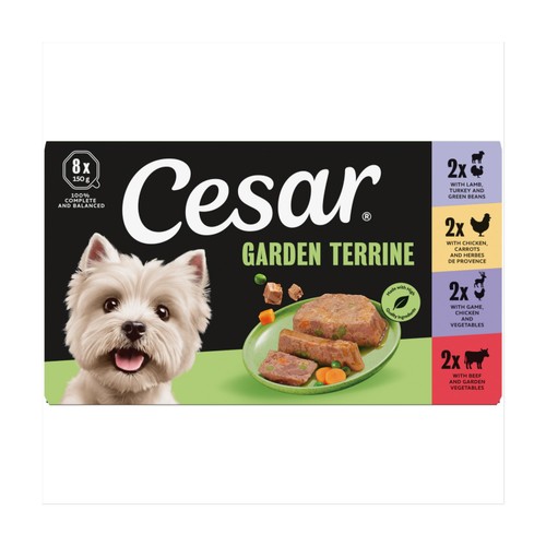 Cesar Garden Terrine Wet Dog Food Tray Mixed in Loaf 8 x 150g