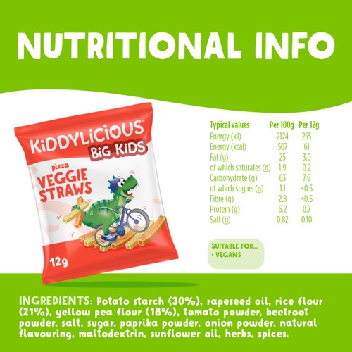 Kiddylicious Pizza Flavoured Veggie Straws Kids Snacks