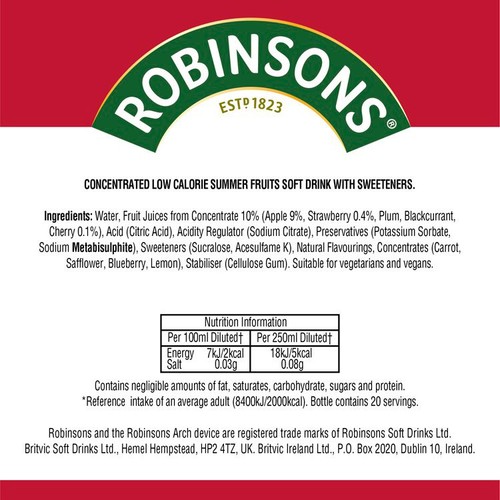 Robinsons Summer Fruits No Added Sugar Squash 1L