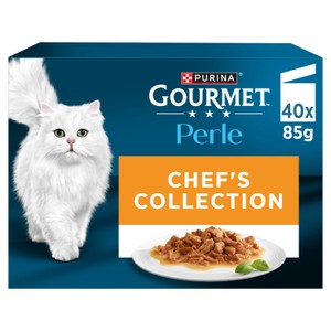 GOURMET Perle Mini Fillets in Gravy Chef's Collection (Turkey,Tuna,Duck,Lamb) Wet Cat Food 40x85g