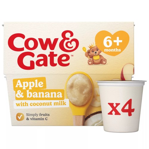 Cow & Gate Apple, Banana with Coconut Milk Baby Food Pot 6+ Months 4x95g