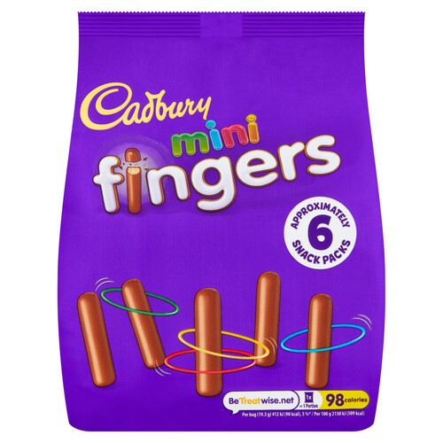 Cadbury mini fingers chocolate biscuits bag 6 pack