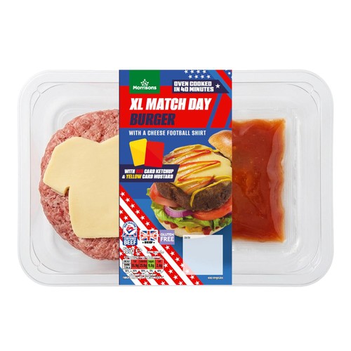 Morrisons British Xl Match Day Burger With Red And Yellow Card Sauces 520g
