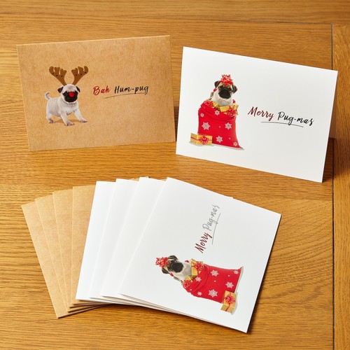 Morrisons Photographic Pug 10 Christmas Cards