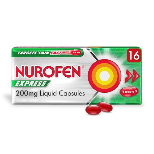 Nurofen Express Pain Relief 200mg Liquid Capsules Ibuprofen