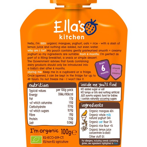 Ella's Kitchen Mango Baby Brekkie Baby Food Breakfast Pouch 6+ Months