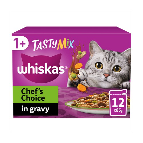 Whiskas 1+ Chef's Choice Mix Adult Wet Cat Food Pouches in Gravy