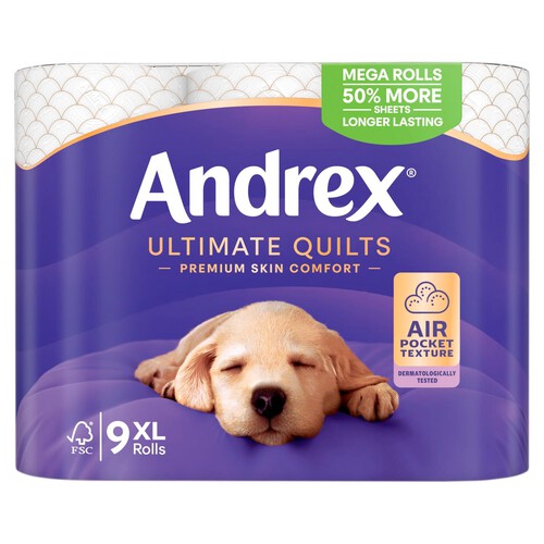 Andrex Ultimate Quilts Toilet Tissue 9 Mega Rolls 50% More Sheets