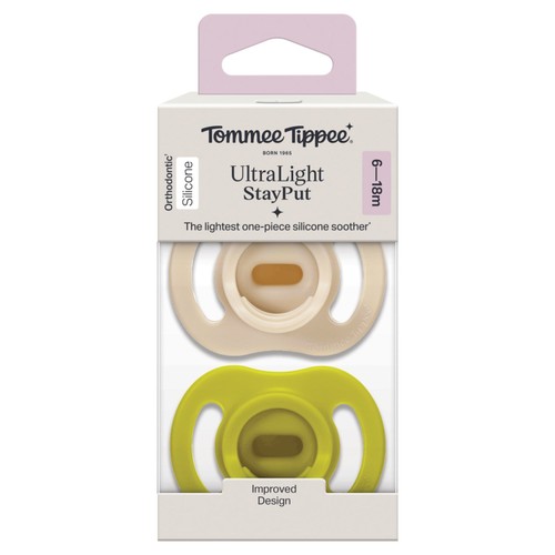 Tommee Tippee Ultra-light StayPut Soother, 6-18m, 2-pack, BPA-free Silicone