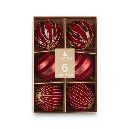 Morrisons Luxury Baubles Red 6 Pack