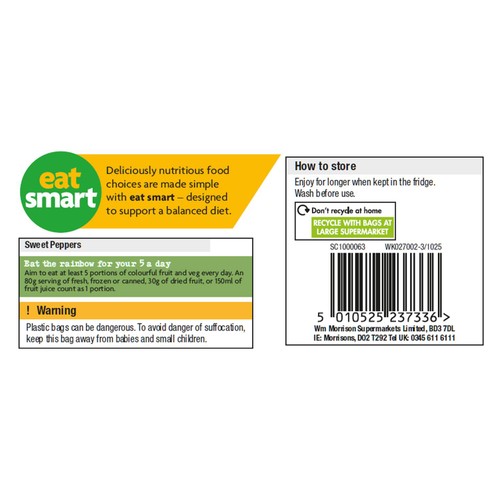 Morrisons Greengrocer Sweet Peppers 3 Pack (Colours May Vary)