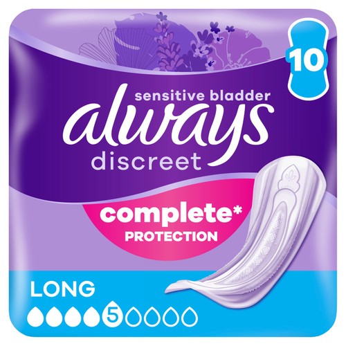 Always Discreet Incontinence Pads+ Long for Sensitive Bladder 10 pack