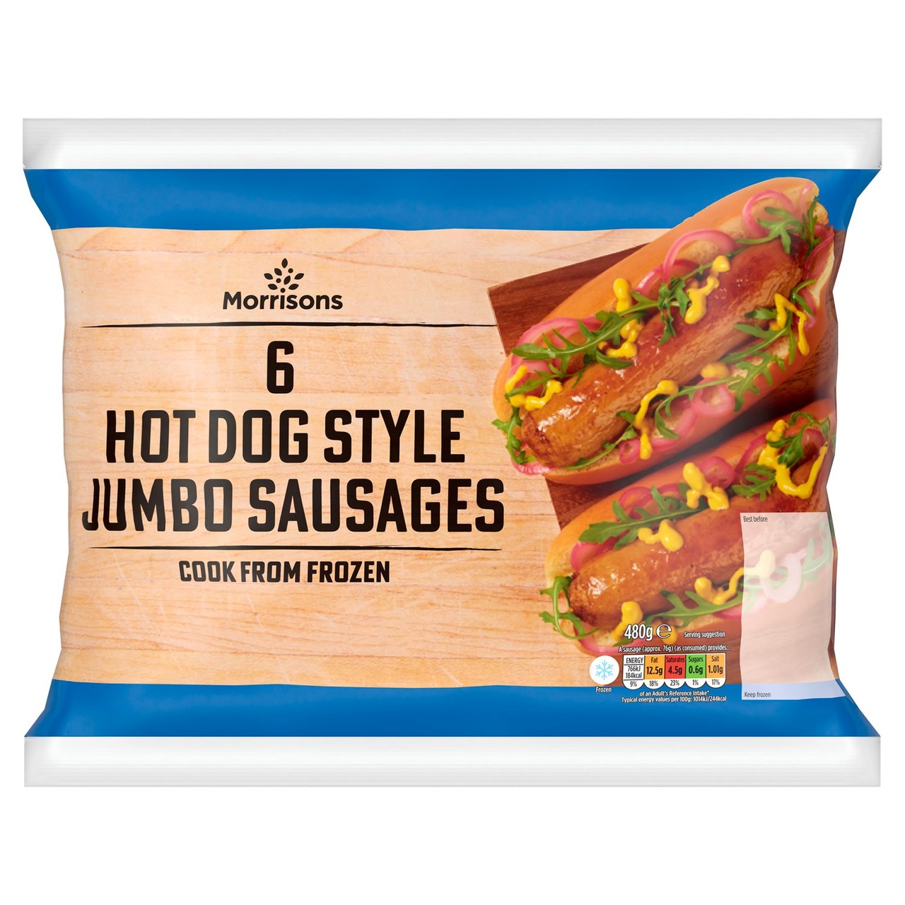 Morrisons 6 Hot Dog Style Jumbo Sausages 480g