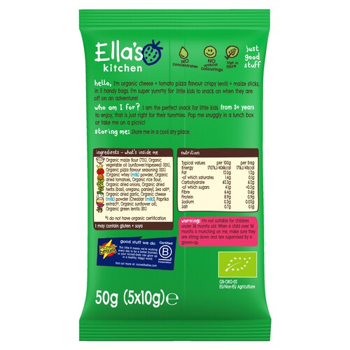 Ella's Kitchen Crispy Pizza Lentil Crisps Kids Snack Multipack 3+ Years