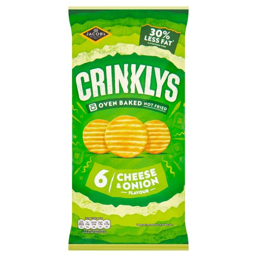 Jacob's Crinklys Cheese & Onion 30% Less Fat 6 Pack Multipack Snacks